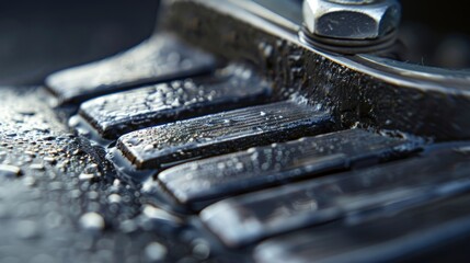 Macro shot of the clutch pedal capturing the grooved surface and the slight indentation from frequent use.