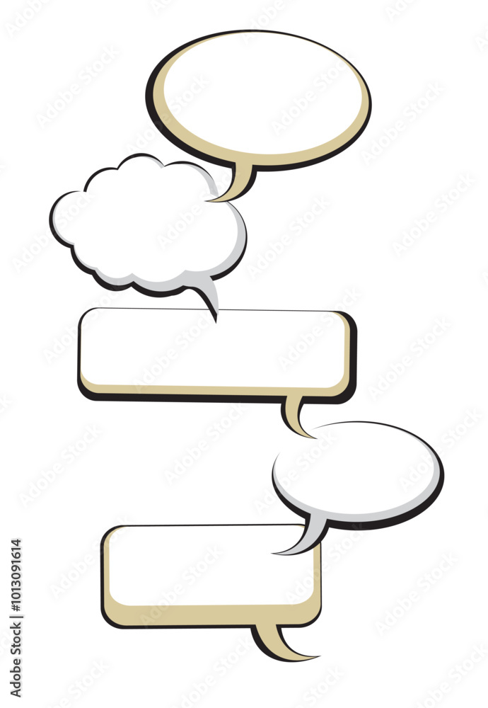 Poster isolated vertical flow of empty round speech bubbles of various geometric shapes - creative graphic 