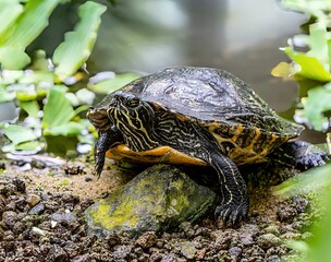 Macro shot of a real slider turtle