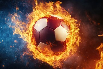Fototapeta premium A soccer ball on fire in the center of a graphic design