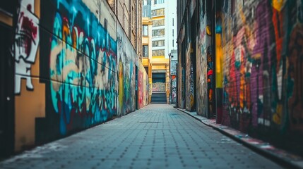 Fototapeta premium dull gray concrete wall covered in colorful graffiti