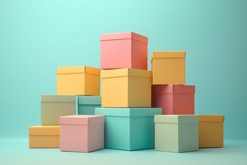 Fototapeta premium A illustration of colorful cardboard boxes on light background.
