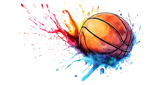 recommend clip art: Basketball with splashes of watercolor paint on a green background design