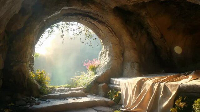 Empty tomb in which the body of Jesus was buried