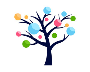 Obraz premium Decision tree icon with colorful circles on branch. Abstract tree in minimalistic style.