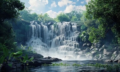 Enormous waterfall in a tropical jungle, 4K hyperrealistic photo