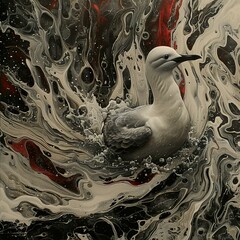 Seagull in a Whirlwind of Color: Abstract Bird Painting