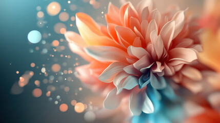 Obraz premium vibrant close up of 3D flowers bursting outward with glowing edges, showcasing blend of soft colors and delicate petals. background features dreamy bokeh effect, enhancing floral beauty