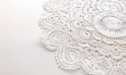 Obraz premium Delicate lace doily, white background, 4K hyperrealistic photo