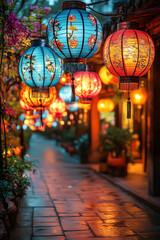 Fototapeta premium Chinese lantern ornament decorations for Mid Autumn Festival celebration of luck, health, happiness and prosperity in Singapore