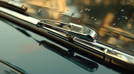 Obraz premium A detailed view of a windshield wiper pivoting point showing the small ball and socket joint that allows for precise movement.