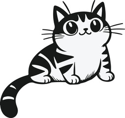 silhouette of funny fat black cat vector art illustration