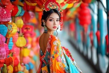 Fototapeta premium Asian vibrant traditional wear