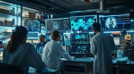 Obraz premium Advanced Technology in Medical Research Lab with Scientists and Monitors