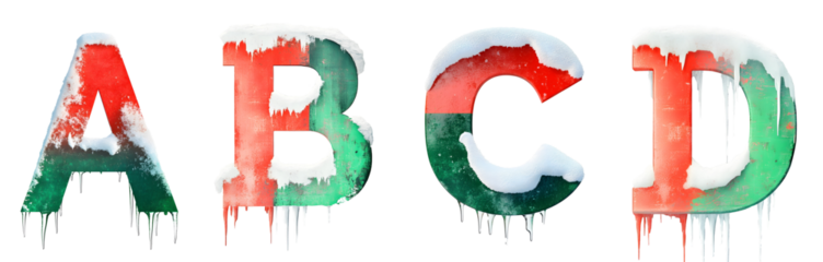 A B C D Ice Letters with Snow and Frost Texture