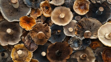 Abstract pattern created from different mushroom species