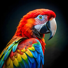 a colorful parrot with a black background