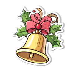Christmas Bell with Red Flowers, Isolated