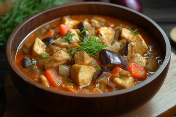 Hearty Or Lam Stew with Chicken, Eggplant, and Fresh Herbs