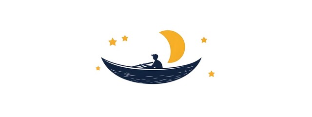 A man rowing on the moon, a simple flat illustration style