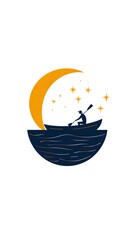 A man rowing on the moon, a simple flat illustration style
