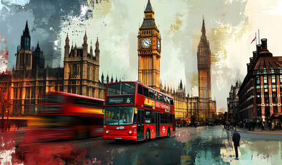 Fototapeta premium Big Ben and Westminster Abbey in London, UK. Double exposure design