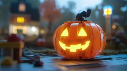 Vibrant Neon Pumpkin with Chromatic Lighting Effects