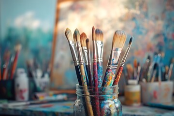 Fototapeta premium Paintbrushes in jar