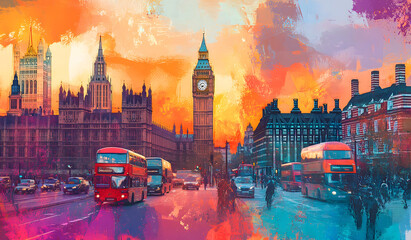 Obraz premium Big Ben and Westminster Abbey in London, UK. Double exposure design