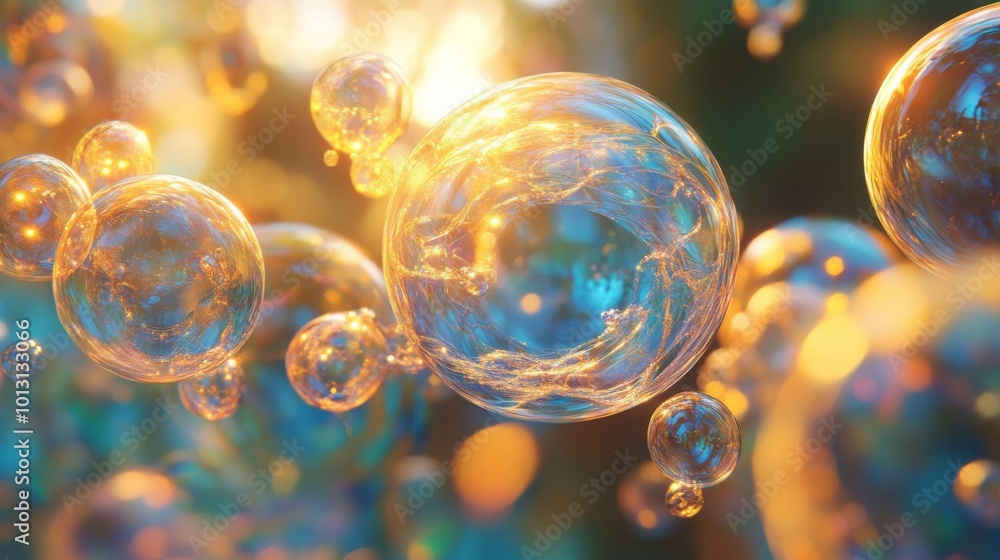 Poster Abstract Golden Bubbles with Bokeh Background