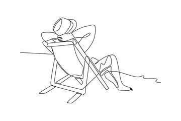 simple continuous line drawing of a man is enjoying a holiday while sitting on the beach. Holiday minimalist concept. Sea holiday, diving, simple line, vector.