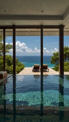 Villa with an infinity pool offering uninterrupted ocean views, surrounded by lush vegetation.