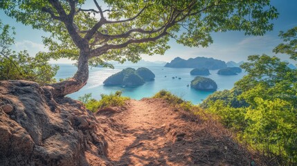 A scenic hiking trail leading to a viewpoint overlooking the stunning beaches and islands of Satun.