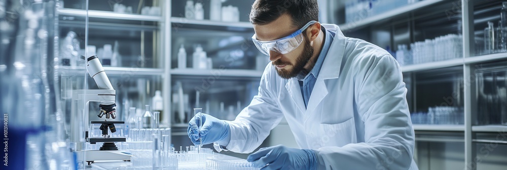 Aufkleber in a well-equipped laboratory, a scientist diligently manages test tubes and samples, ensuring preci