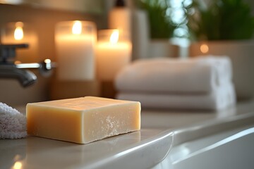 Face and body soap bar on sink
