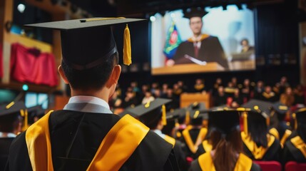 Obraz premium University Graduation Ceremony with Motivational Speaker