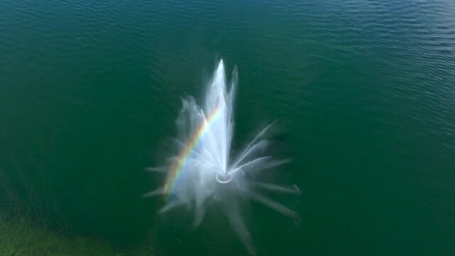 Aerial view of the city Rorschach on lake Constance in Switzerland on a sunny day. The fountain in the Lake, Wasserspiel