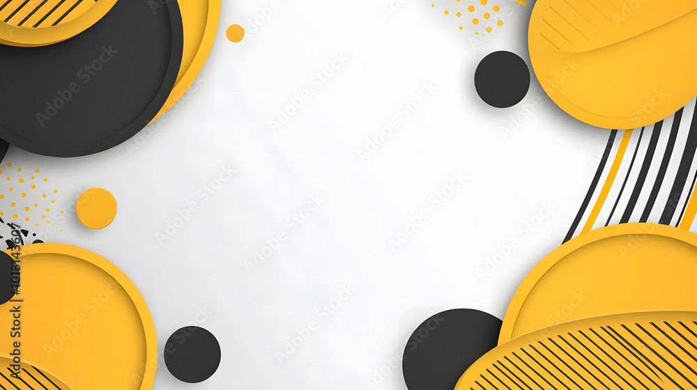 Poster black and yellow background with white space for text design, simple vector graphic of a circular sh