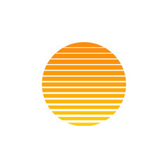 Orange retro sun sunset logo. Old vintage sun circle sunrise design.