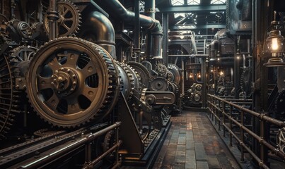 Fototapeta premium Industrial wonderland of Victorian machinery, 4K hyperrealistic photo