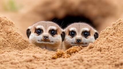 Fototapeta premium Meerkats Digging Through Sand to Uncover Hidden Food Showcasing Natural Behavior
