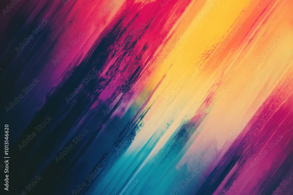 Poster soft gradient backdrop featuring blurred textures. lively digital noise effect in bold hues. nostalg