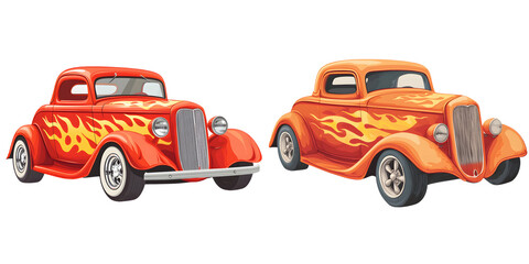 Naklejka premium hot rod car clipart, retro muscle car, flames on the sides, isolated on transparent background