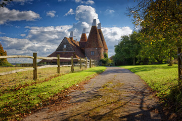 Oast houses at Chiddingstone village in Kent south East England UK