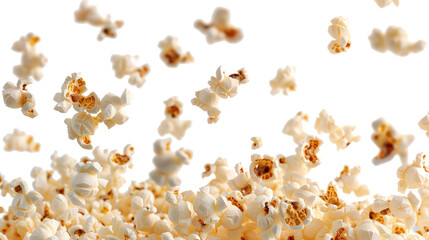 Flaying popcorn kernels isolated on transparent background. 