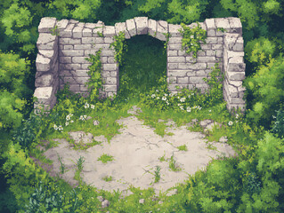 Overgrown Stone Archway: Ruins in Nature