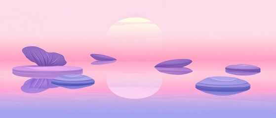 Surreal Beach Scene with Floating Umbrellas at Dusk