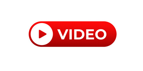 Play button banner icon. Red play button symbol.