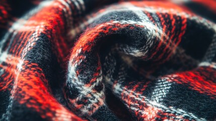 Close-Up of a Plaid Scarf Showcasing Woven Fabric Texture