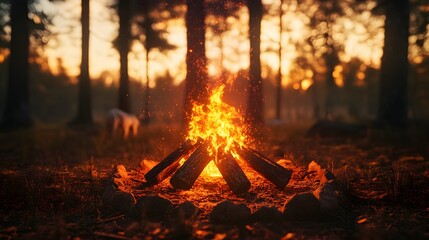 Cozy Campfire in Digital Forest Scene